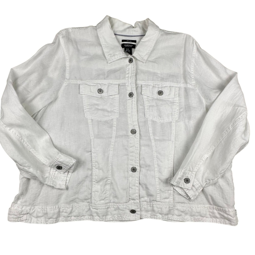 Jones & Co Jones White 100% Linen Jacket Womens 3X Plus Size Easter Resortwear